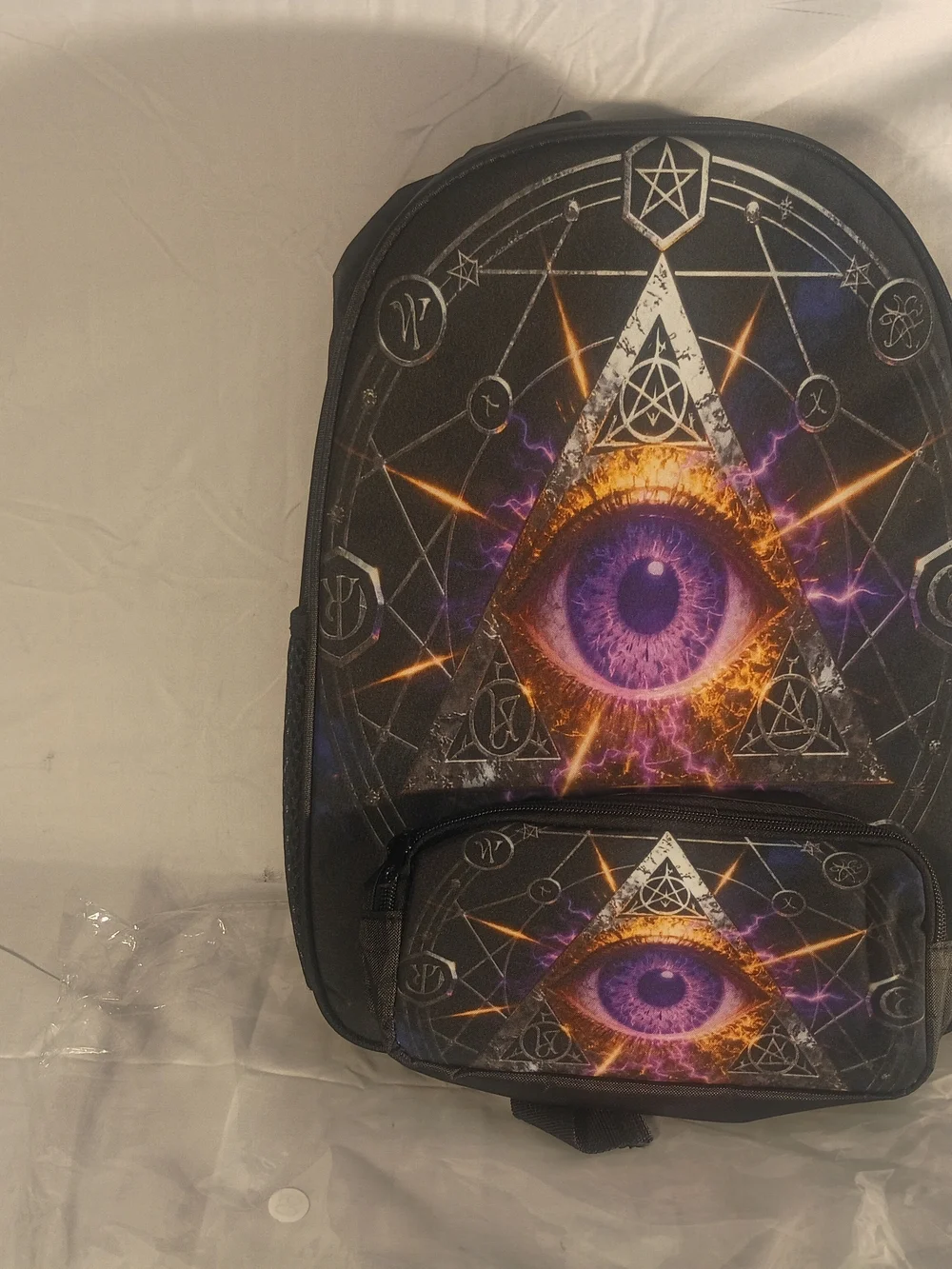 Mystical All-Seeing Eye Graphic Backpack - Purple & Black